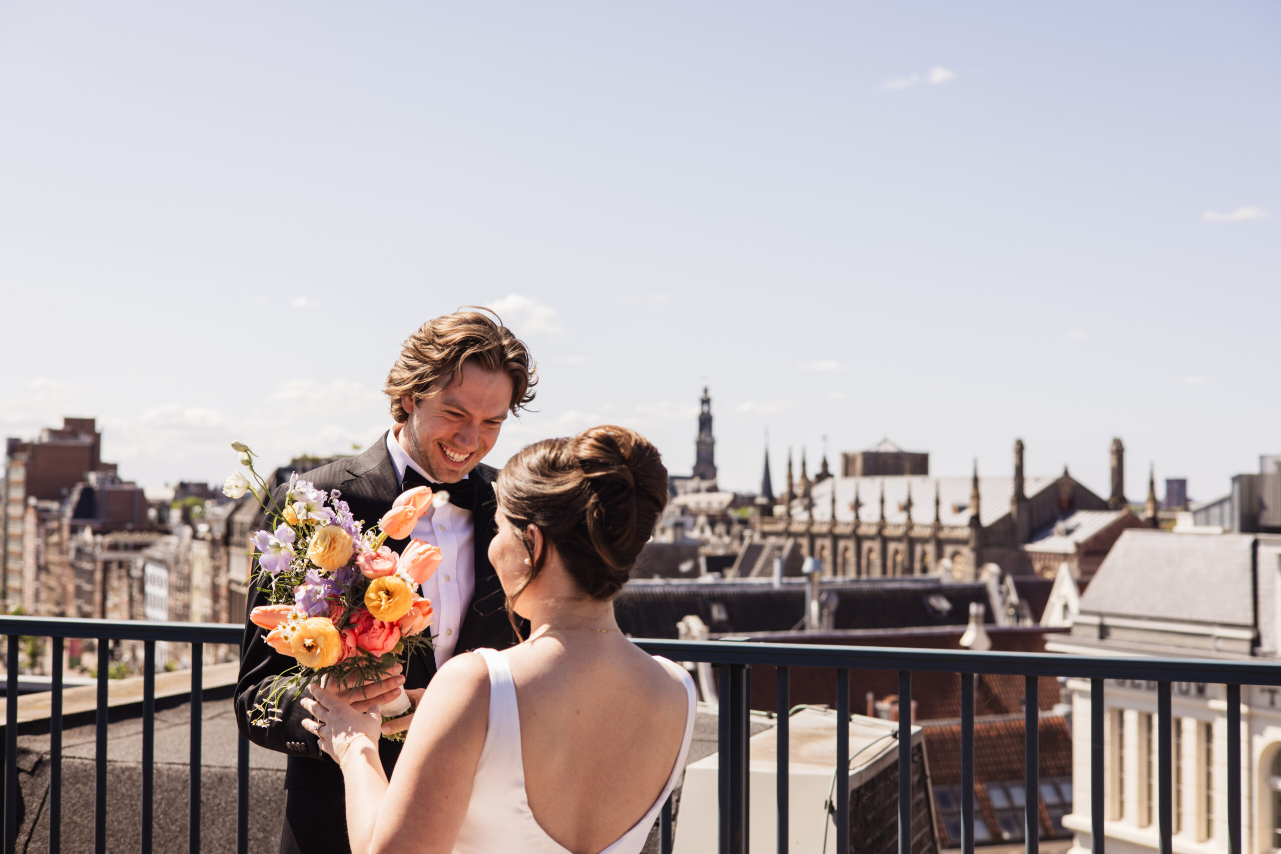 first look amsterdam wedding rooftop